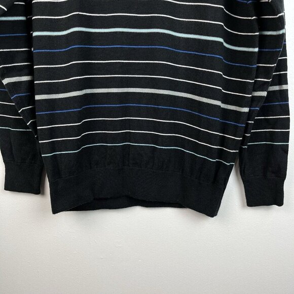 Travis Mathew Sweater Men’s M Black Striped Crew Neck‎ Pullover Golf Lightweight - Picture 3 of 10